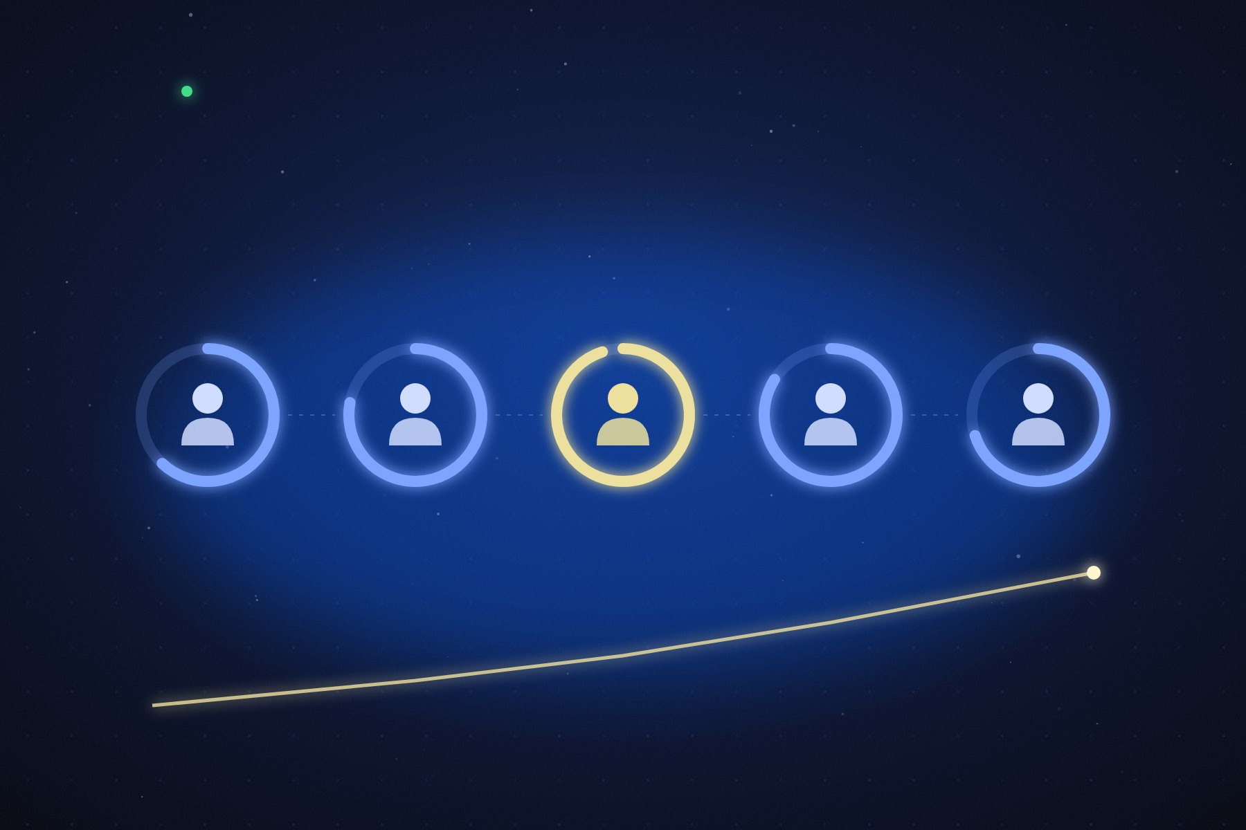 Security awareness illustration: team members with rising training progress rings